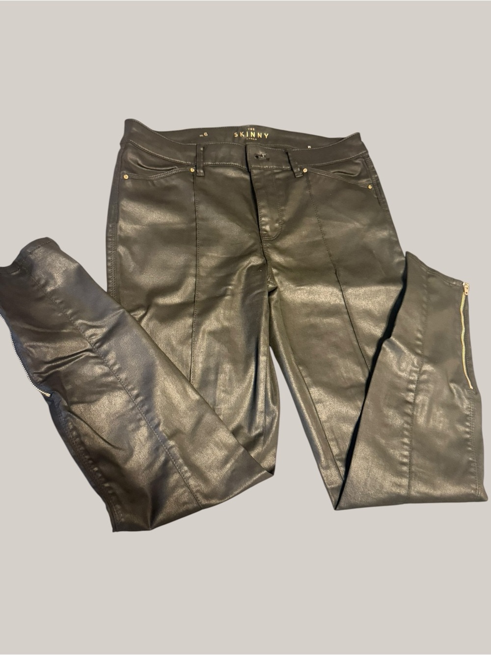 White House Black Market Black Faux Leather Skinny Pants with Ankle Zips